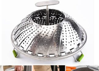 Metalowy koszyk do zdrowego gotowania na parze – uniwersalny wkład do garnków 20-28cm Metalowy koszyk paruje świeże warzywa doskonale